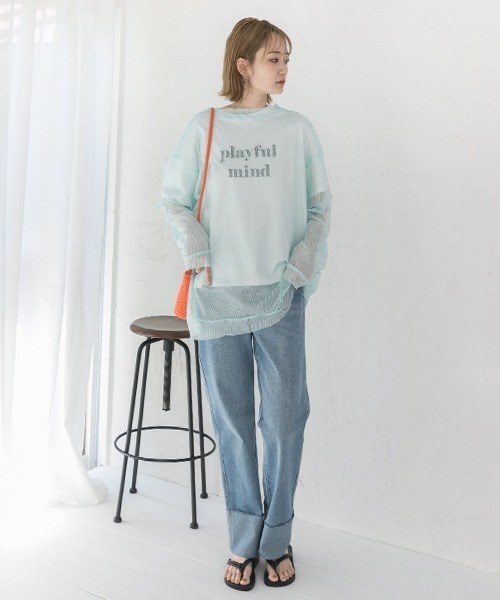 ad thie(アドティエ)の「オーバーサイズ・カラバリ豊富 メッシュトップス(Tシャツ/カットソー・レディース・ピンク/オフホワイト/ライトブルー/ミント/イエロー/オレンジ/ライトグリーン・FREE)」の15枚目の写真