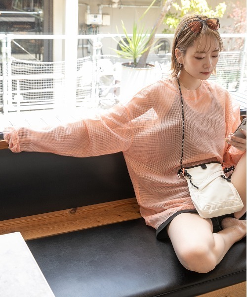 ad thie(アドティエ)の「オーバーサイズ・カラバリ豊富 メッシュトップス(Tシャツ/カットソー・レディース・ピンク/オフホワイト/ライトブルー/ミント/イエロー/オレンジ/ライトグリーン・FREE)」の11枚目の写真