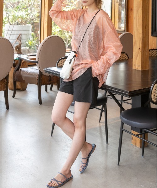 ad thie(アドティエ)の「オーバーサイズ・カラバリ豊富 メッシュトップス(Tシャツ/カットソー・レディース・ピンク/オフホワイト/ライトブルー/ミント/イエロー/オレンジ/ライトグリーン・FREE)」の12枚目の写真