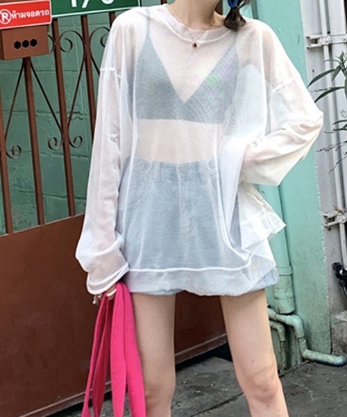 ad thie(アドティエ)の「オーバーサイズ・カラバリ豊富 メッシュトップス(Tシャツ/カットソー・レディース・ピンク/オフホワイト/ライトブルー/ミント/イエロー/オレンジ/ライトグリーン・FREE)」の19枚目の写真