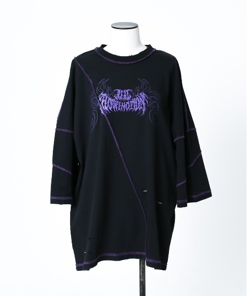 REFLEM（レフレム）の「『REFLEM/レフレム』オーバーステッチTシャツ/ハーフスリーブカットソー（Tシャツ/カットソー・レディース・ブラック×パープル/グレー/ブラック×ホワイト・FREE）」の11枚目の写真