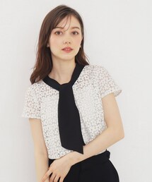 index | ミニフラワーレースボウタイブラウス【洗濯機洗い可/イージーアイロン】(シャツ/ブラウス)