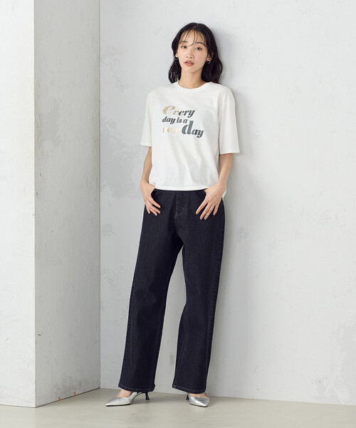COMME CA ISM（コムサイズム）の「速乾　箔プリント Tシャツ（Tシャツ/カットソー・レディース・チャコール/ホワイト/ライトグレー・MEDIUM/LARGE）」の4枚目の写真