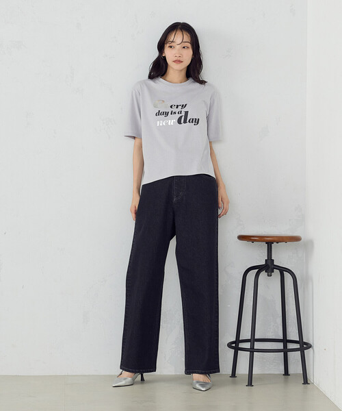 COMME CA ISM（コムサイズム）の「速乾　箔プリント Tシャツ（Tシャツ/カットソー・レディース・チャコール/ホワイト/ライトグレー・MEDIUM/LARGE）」の7枚目の写真