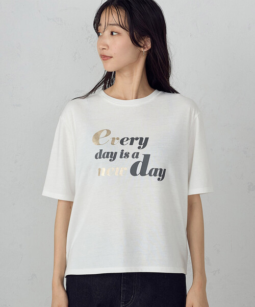 COMME CA ISM（コムサイズム）の「速乾　箔プリント Tシャツ（Tシャツ/カットソー・レディース・チャコール/ホワイト/ライトグレー・MEDIUM/LARGE）」の13枚目の写真