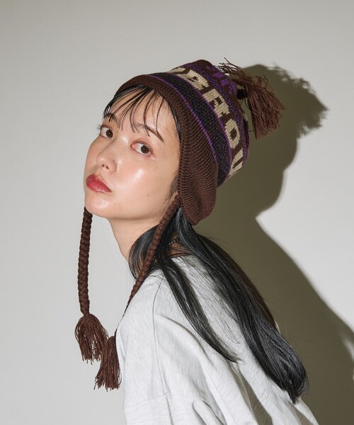 FREAK'S STORE(フリークスストア)の「UMBRO × FREAK'S STORE/アンブロ 別注 ジャガードロゴ イヤーキャップ/ニットキャップ/ビーニー(ニットキャップ/ビーニー・レディース・ナチュラル/パープル/ブラウン・ONE SIZE)」の12枚目の写真