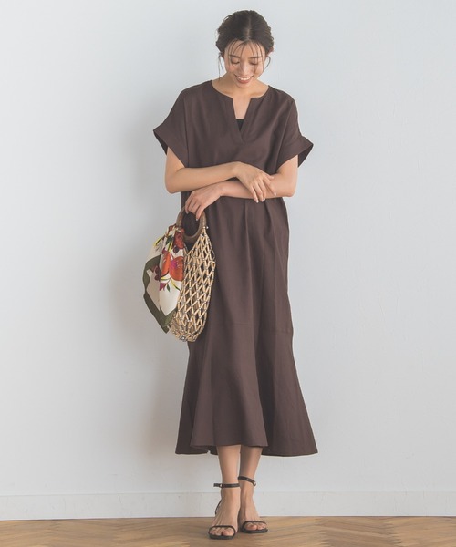 Droite lautreamont（ドロワットロートレアモン）の「レーヨン麻ポプリンワンピース≪洗濯機で洗える≫（ワンピース・レディース・ブルー/ベージュ/ブラック/ブラウン/イエロー・M/S）」の3枚目の写真