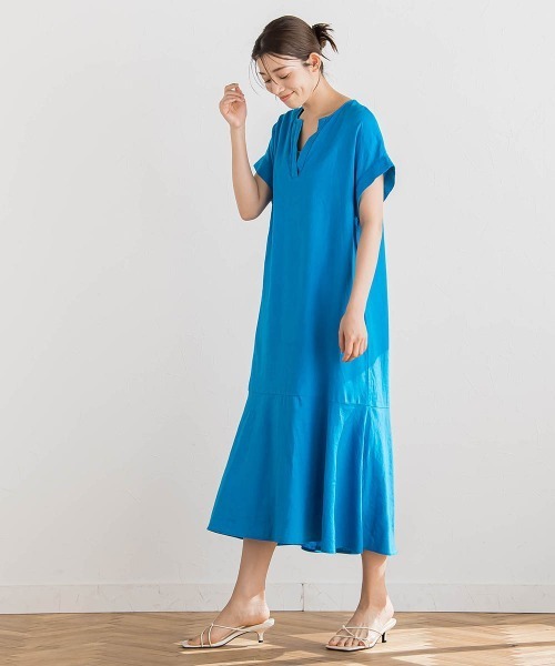 Droite lautreamont（ドロワットロートレアモン）の「レーヨン麻ポプリンワンピース≪洗濯機で洗える≫（ワンピース・レディース・ブルー/ベージュ/ブラック/ブラウン/イエロー・M/S）」の4枚目の写真