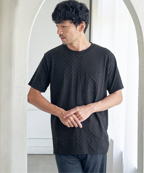 IKKA LOUNGE(イッカラウンジ)の「リンクスジャカード市松Tシャツ(Tシャツ/カットソー・メンズ・ホワイト/ブラック・M/L/XL/S)」の8枚目の写真