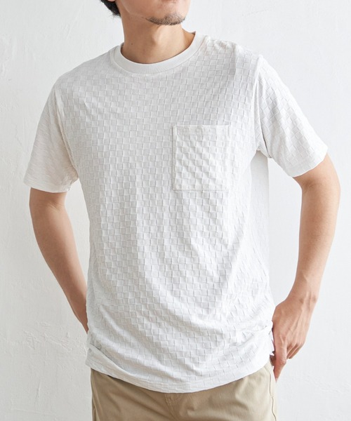 IKKA LOUNGE(イッカラウンジ)の「リンクスジャカード市松Tシャツ(Tシャツ/カットソー・メンズ・ホワイト/ブラック・M/L/XL/S)」の2枚目の写真