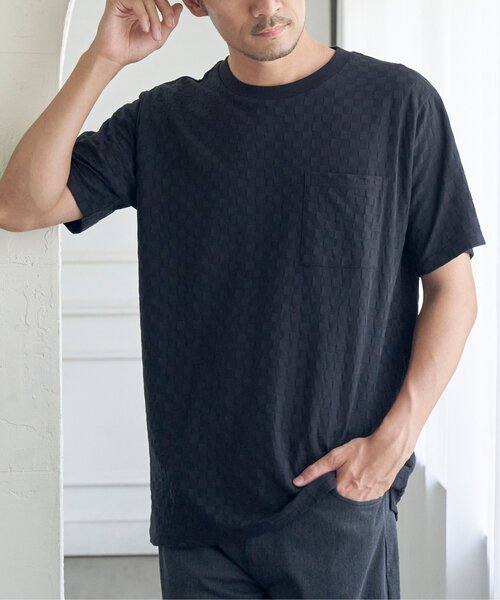 IKKA LOUNGE(イッカラウンジ)の「リンクスジャカード市松Tシャツ(Tシャツ/カットソー・メンズ・ホワイト/ブラック・M/L/XL/S)」の1枚目の写真