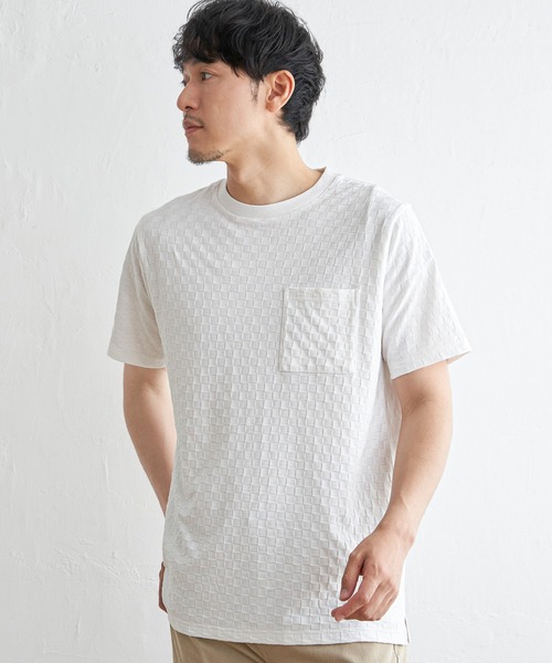 IKKA LOUNGE(イッカラウンジ)の「リンクスジャカード市松Tシャツ(Tシャツ/カットソー・メンズ・ホワイト/ブラック・M/L/XL/S)」の13枚目の写真
