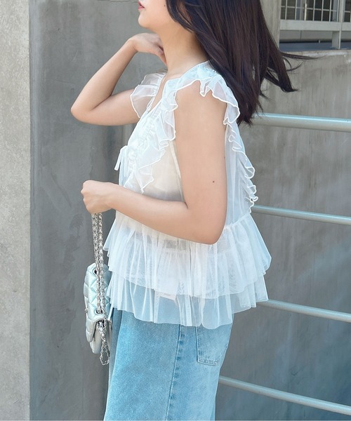 INGNI(イング)の「チュールリボンベストトップス(ベスト・レディース・グレー/ブラック/アイボリー・M)」の7枚目の写真