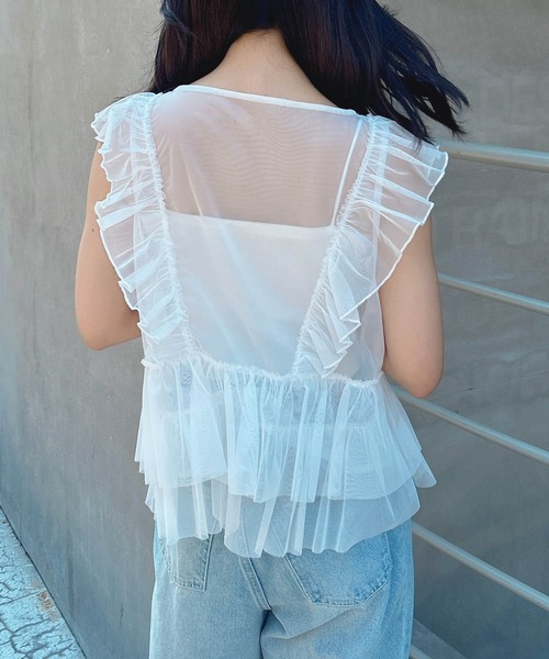 INGNI(イング)の「チュールリボンベストトップス(ベスト・レディース・グレー/ブラック/アイボリー・M)」の8枚目の写真