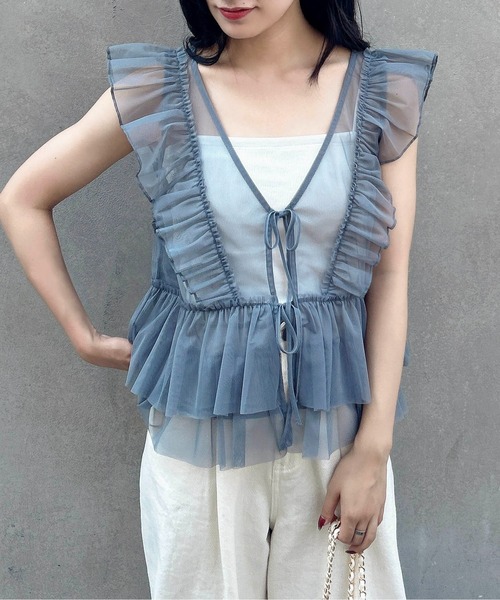 INGNI(イング)の「チュールリボンベストトップス(ベスト・レディース・グレー/ブラック/アイボリー・M)」の20枚目の写真