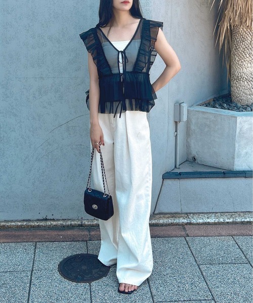 INGNI(イング)の「チュールリボンベストトップス(ベスト・レディース・グレー/ブラック/アイボリー・M)」の15枚目の写真