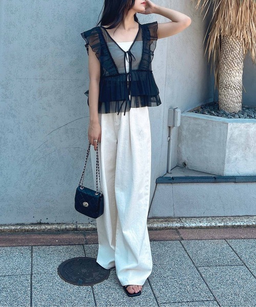 INGNI(イング)の「チュールリボンベストトップス(ベスト・レディース・グレー/ブラック/アイボリー・M)」の16枚目の写真