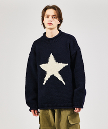 【THRIFTY LOOK/スリフティールック】STAR HAND KNIT ROLLCREW /スター柄/ハンドニット/ロールクルー