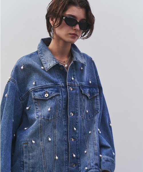 ジョゼムーンjosemoonパールデニムジャケット OVER DENIM JACKET with PEARL/オーバーデニムジャケットウィズパール