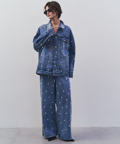 JOSE MOON(ジョゼムーン)の「OVER DENIM JACKET with PEARL/オーバーデニムジャケットウィズパール(デニムジャケット・レディース・ブルー/ブラック・FREE)」の10枚目の写真