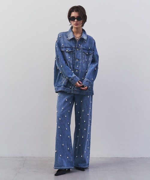 JOSE MOON(ジョゼムーン)の「OVER DENIM JACKET with PEARL/オーバーデニムジャケットウィズパール(デニムジャケット・レディース・ブルー/ブラック・FREE)」の9枚目の写真