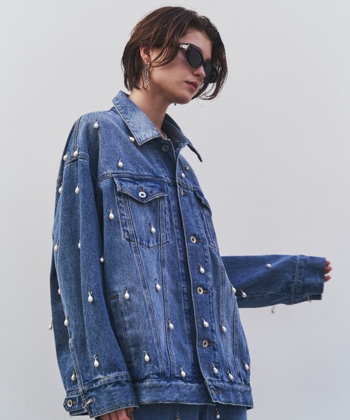 JOSE MOON(ジョゼムーン)の「OVER DENIM JACKET with PEARL/オーバーデニムジャケットウィズパール(デニムジャケット・レディース・ブルー/ブラック・FREE)」の12枚目の写真