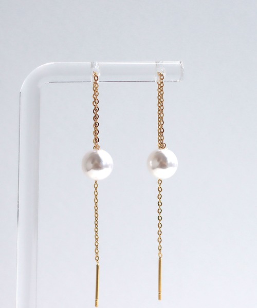 abaskdesign(アバスクデザイン)の「金属アレルギー対応 ロングパールステンレスピアス(ピアス(両耳用)・レディース・ゴールド・FREE)」の6枚目の写真