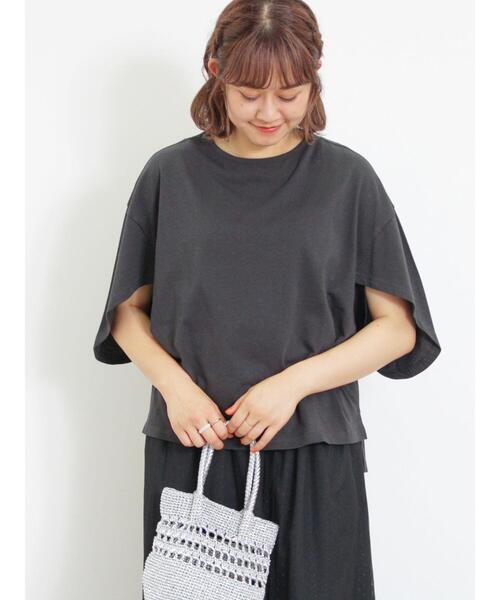 Samansa Mos2（サマンサ モスモス）の「【接触冷感】チューリップスリーブTシャツ（Tシャツ/カットソー・レディース・グリーン/オレンジ/オフホワイト/チャコールグレー・F）」の2枚目の写真