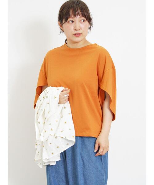 Samansa Mos2（サマンサ モスモス）の「【接触冷感】チューリップスリーブTシャツ（Tシャツ/カットソー・レディース・グリーン/オレンジ/オフホワイト/チャコールグレー・F）」の4枚目の写真