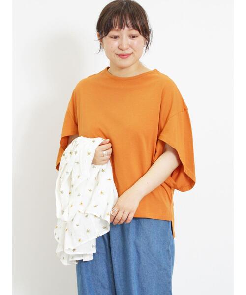 Samansa Mos2（サマンサ モスモス）の「【接触冷感】チューリップスリーブTシャツ（Tシャツ/カットソー・レディース・グリーン/オレンジ/オフホワイト/チャコールグレー・F）」の5枚目の写真