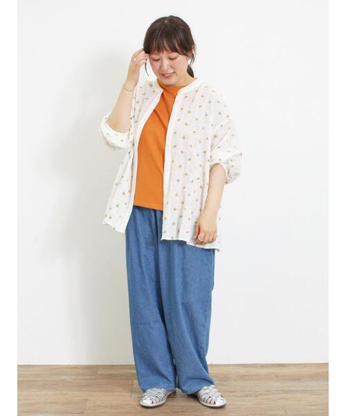 Samansa Mos2（サマンサ モスモス）の「【接触冷感】チューリップスリーブTシャツ（Tシャツ/カットソー・レディース・グリーン/オレンジ/オフホワイト/チャコールグレー・F）」の6枚目の写真