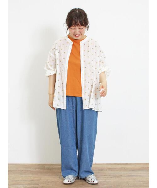 Samansa Mos2（サマンサ モスモス）の「【接触冷感】チューリップスリーブTシャツ（Tシャツ/カットソー・レディース・グリーン/オレンジ/オフホワイト/チャコールグレー・F）」の8枚目の写真