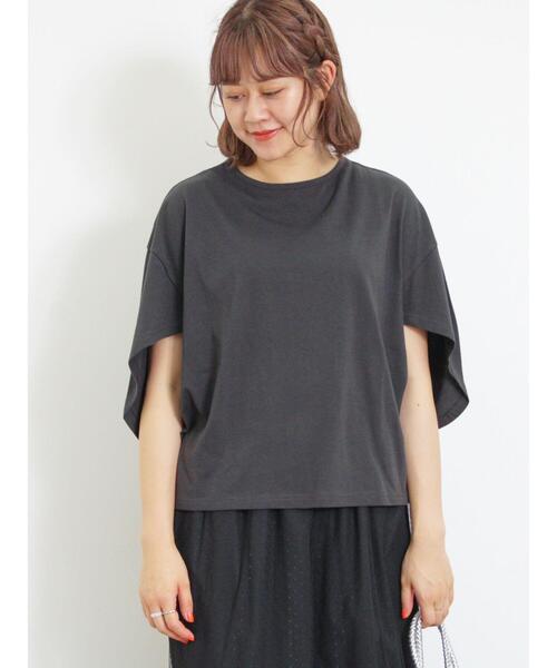 Samansa Mos2（サマンサ モスモス）の「【接触冷感】チューリップスリーブTシャツ（Tシャツ/カットソー・レディース・グリーン/オレンジ/オフホワイト/チャコールグレー・F）」の13枚目の写真