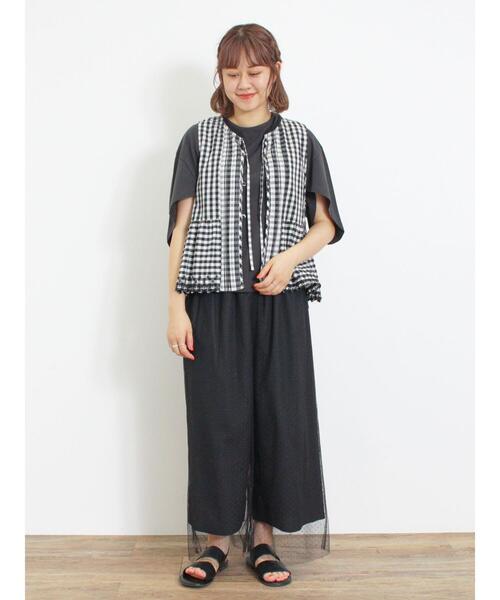 Samansa Mos2（サマンサ モスモス）の「【接触冷感】チューリップスリーブTシャツ（Tシャツ/カットソー・レディース・グリーン/オレンジ/オフホワイト/チャコールグレー・F）」の14枚目の写真