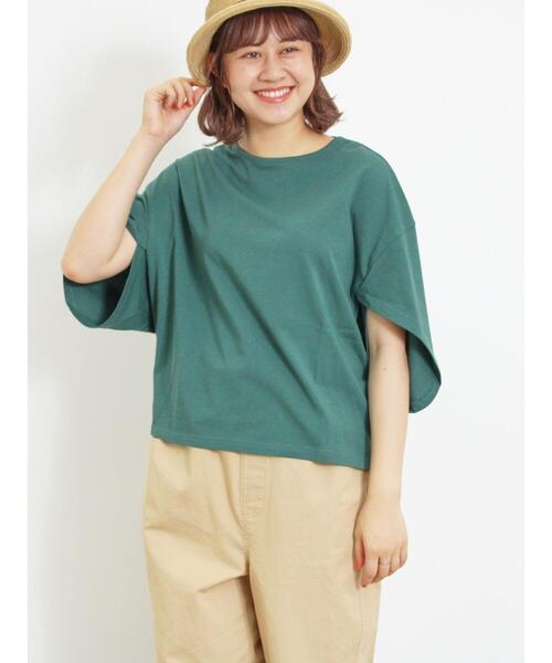 Samansa Mos2（サマンサ モスモス）の「【接触冷感】チューリップスリーブTシャツ（Tシャツ/カットソー・レディース・グリーン/オレンジ/オフホワイト/チャコールグレー・F）」の16枚目の写真