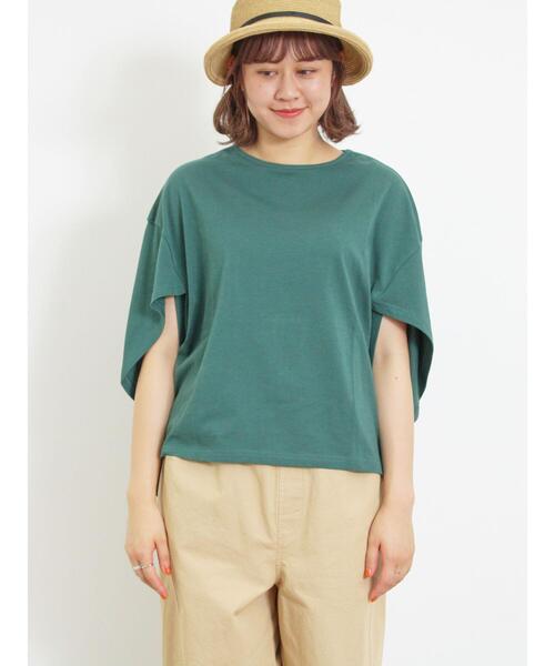 Samansa Mos2（サマンサ モスモス）の「【接触冷感】チューリップスリーブTシャツ（Tシャツ/カットソー・レディース・グリーン/オレンジ/オフホワイト/チャコールグレー・F）」の19枚目の写真