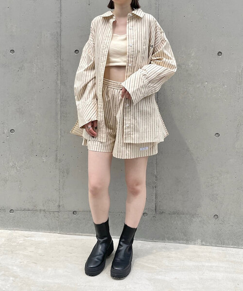 mline（エムライン）の「[mline]ロゴストライプショートパンツ（その他パンツ・レディース・ブルー/ベージュ・FREE）」の6枚目の写真