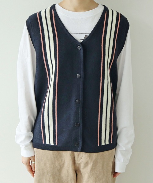 【セール】ライン ニットベスト（ベスト）｜PAR ICI（パーリッシィ）