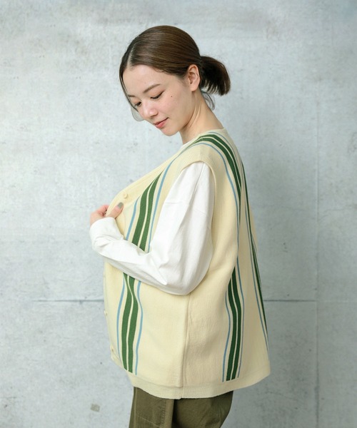 【セール】ライン ニットベスト（ベスト）｜PAR ICI（パーリッシィ）