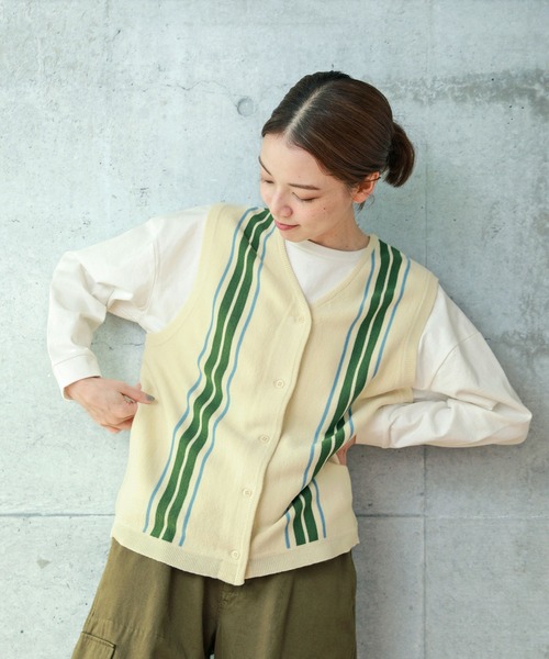 【セール】ライン ニットベスト（ベスト）｜PAR ICI（パーリッシィ）