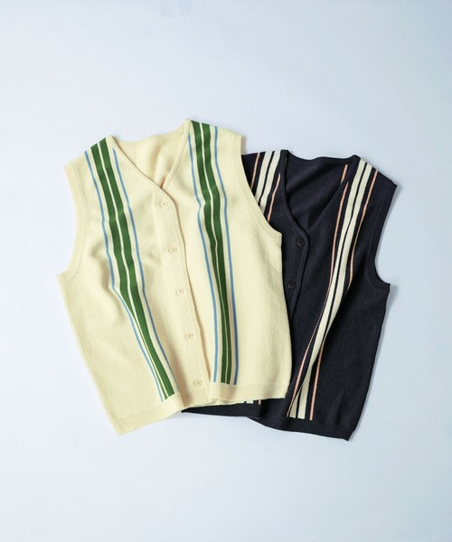 【セール】ライン ニットベスト（ベスト）｜PAR ICI（パーリッシィ）