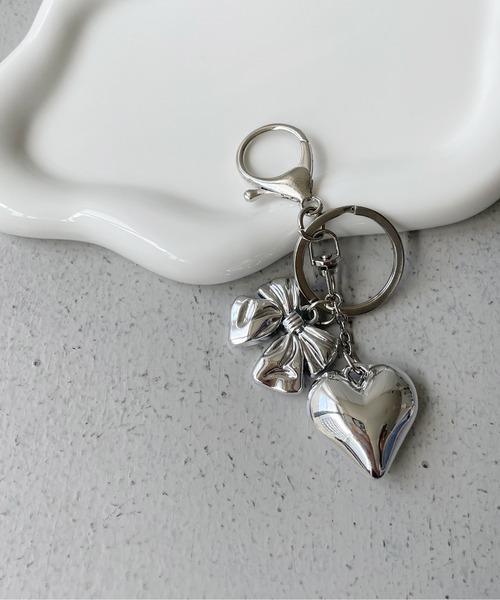 nomnom（ノムノム）の「【nomnom】シルバーリボンハートキーリング/キーホルダー（キーホルダー・レディース・シルバー・FREE）」の4枚目の写真