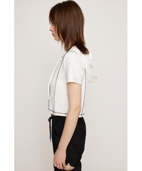 SLY（スライ）の「ROCK SEAM HOODIE ロック シーム フーディ 半袖 夏服（パーカー・レディース・レッド/オフホワイト/グレー/ブラック・FREE）」の8枚目の写真