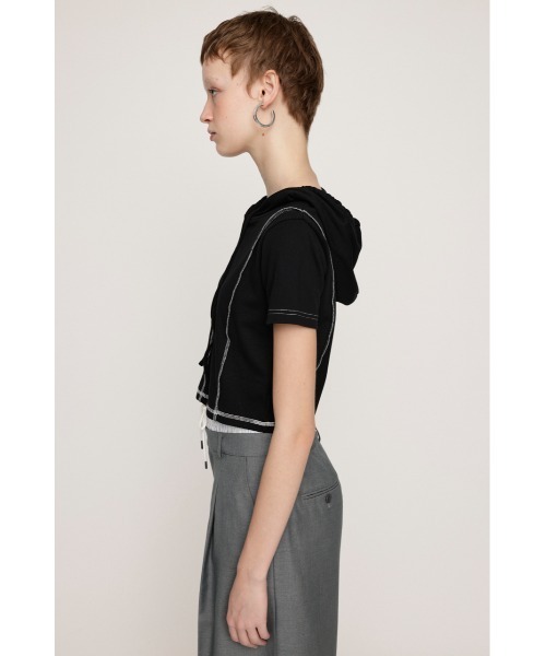 SLY（スライ）の「ROCK SEAM HOODIE ロック シーム フーディ 半袖 夏服（パーカー・レディース・レッド/オフホワイト/グレー/ブラック・FREE）」の13枚目の写真