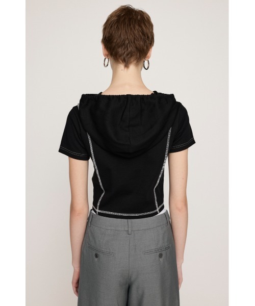 SLY（スライ）の「ROCK SEAM HOODIE ロック シーム フーディ 半袖 夏服（パーカー・レディース・レッド/オフホワイト/グレー/ブラック・FREE）」の14枚目の写真