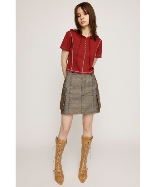 SLY（スライ）の「ROCK SEAM HOODIE ロック シーム フーディ 半袖 夏服（パーカー・レディース・レッド/オフホワイト/グレー/ブラック・FREE）」の16枚目の写真