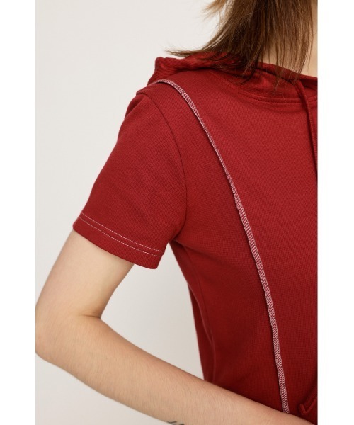 SLY（スライ）の「ROCK SEAM HOODIE ロック シーム フーディ 半袖 夏服（パーカー・レディース・レッド/オフホワイト/グレー/ブラック・FREE）」の21枚目の写真