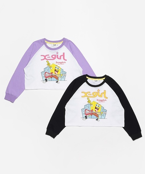 X-girl Stages（エックスガールステージス）の「【スポンジ・ボブ】ラグラン長袖Tシャツ（Tシャツ/カットソー・キッズ・ブラック/ラベンダー・100cm/90cm/140cm/130cm/120cm/110cm）」の8枚目の写真