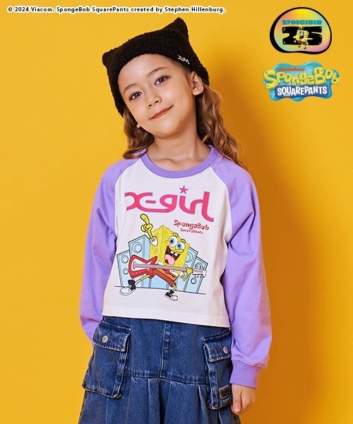 X-girl Stages（エックスガールステージス）の「【スポンジ・ボブ】ラグラン長袖Tシャツ（Tシャツ/カットソー・キッズ・ブラック/ラベンダー・100cm/90cm/140cm/130cm/120cm/110cm）」の3枚目の写真