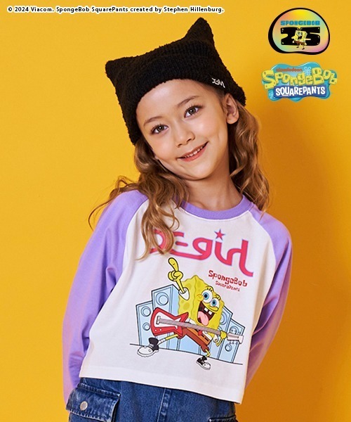 X-girl Stages（エックスガールステージス）の「【スポンジ・ボブ】ラグラン長袖Tシャツ（Tシャツ/カットソー・キッズ・ブラック/ラベンダー・100cm/90cm/140cm/130cm/120cm/110cm）」の4枚目の写真